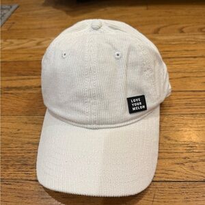 Love Your Melon White Corduroy Hat with Black Logo Patch
